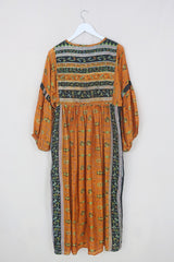 Daisy Midi Smock Dress - Ink Black & Rust Stripe - Vintage Indian Cotton - Size XS By All About Audrey