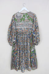 Daisy Midi Smock Dress - Faded Earth Floral - Vintage Indian Cotton - Size XS
