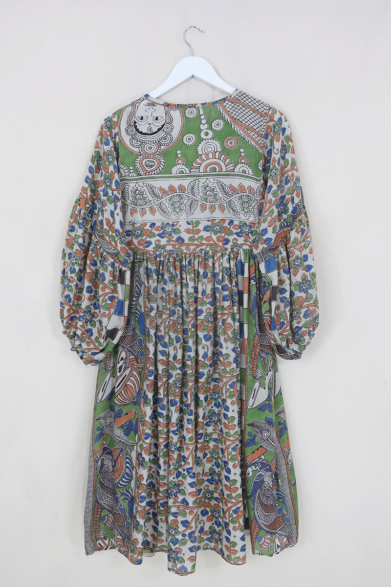 Daisy Midi Smock Dress - Faded Earth Floral - Vintage Indian Cotton - Size XS