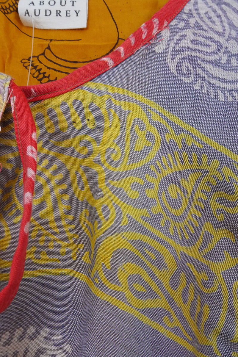 SALE Daisy Smock Top - Coral & Mauve Batik Ferns - Vintage Cotton - Size S/M