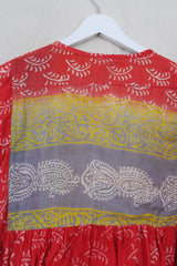 SALE Daisy Smock Top - Coral & Mauve Batik Ferns - Vintage Cotton - Size S/M