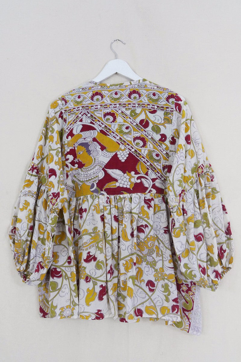 Daisy Smock Top - Butter & Burnt Umber Floral - Vintage Cotton - Size S/M