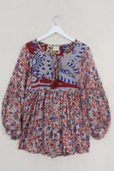 Daisy Smock Top - Ruby & Rust Feathers - Vintage Cotton - Size XS by All About Audrey