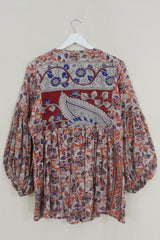 Daisy Smock Top - Ruby & Rust Feathers - Vintage Cotton - Size XS by All About Audrey