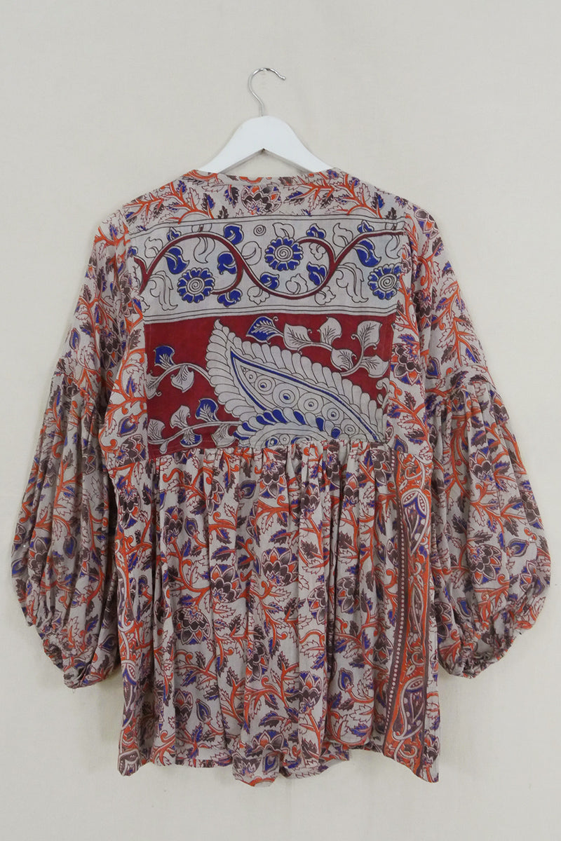 Daisy Smock Top - Ruby & Rust Feathers - Vintage Cotton - Size XS by All About Audrey