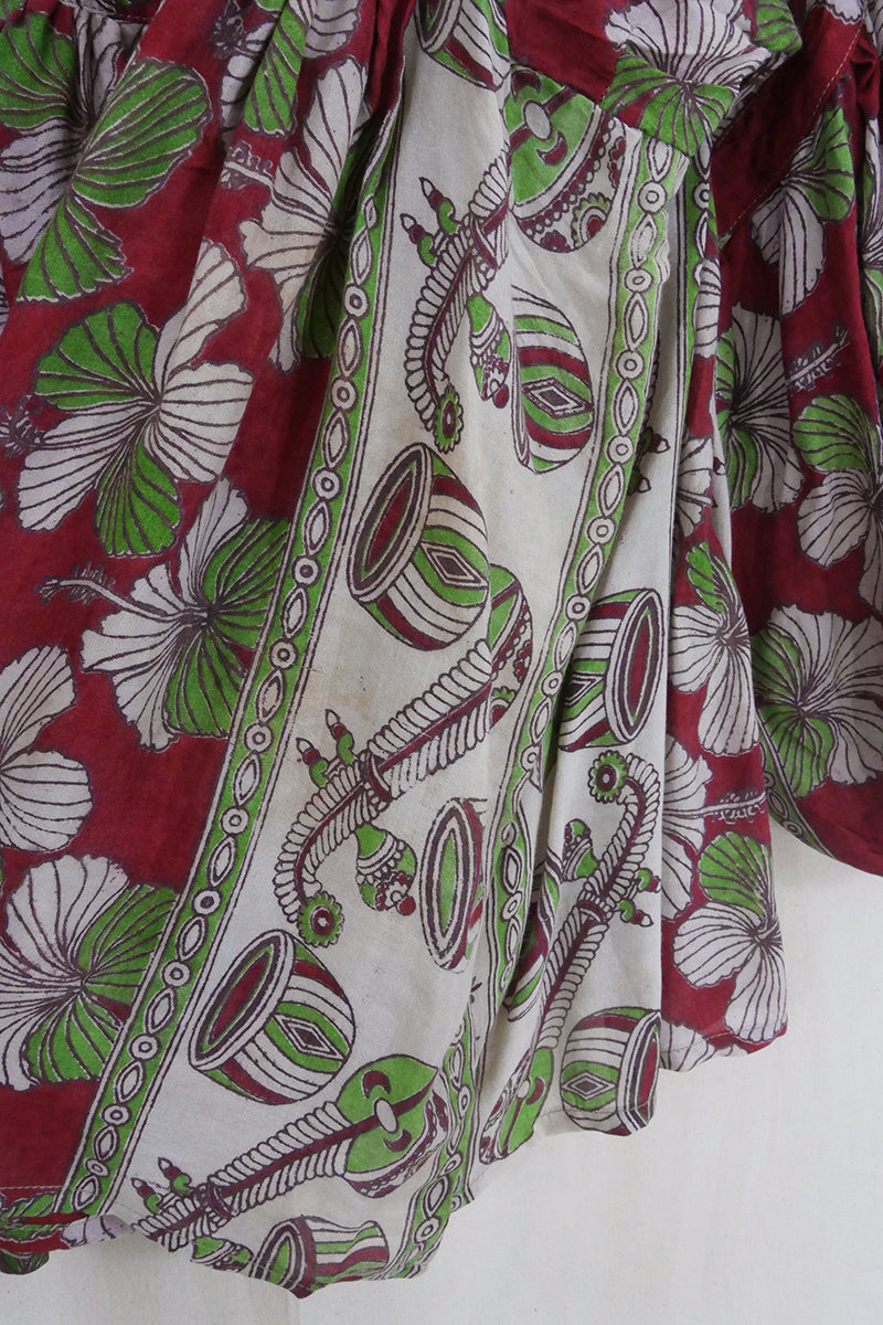 Daisy Smock Top - Cherry & Shiso Hibiscus Bloom - Vintage Cotton - Size M/L by All About Audrey