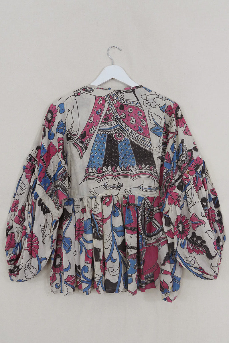 SALE Daisy Smock Top - Blue Stone & Rhubarb Floral - Vintage Cotton - Size M/L by All About Audrey