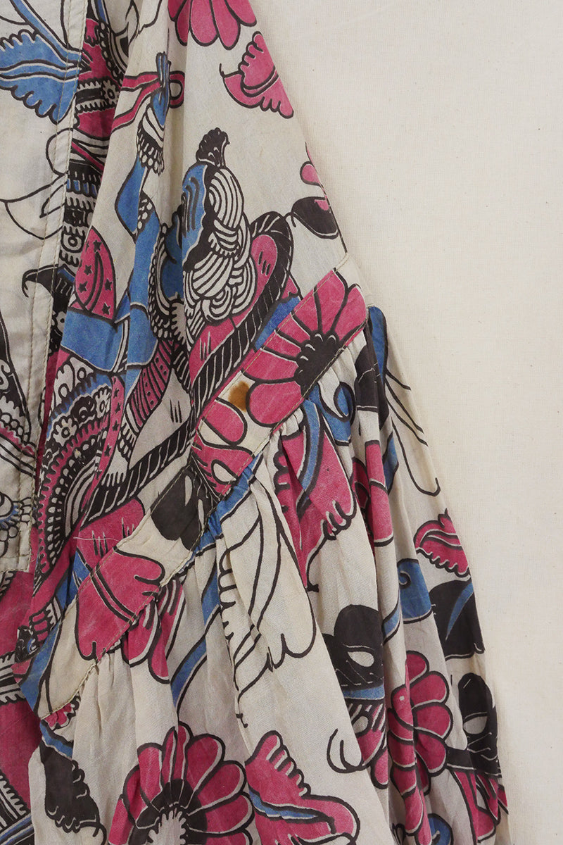 SALE Daisy Smock Top - Blue Stone & Rhubarb Floral - Vintage Cotton - Size M/L