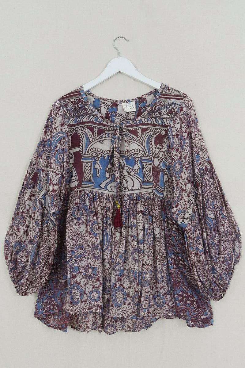 Daisy Smock Top - Cornflower & Berry Florals - Vintage Cotton - Size M/L All About Audrey