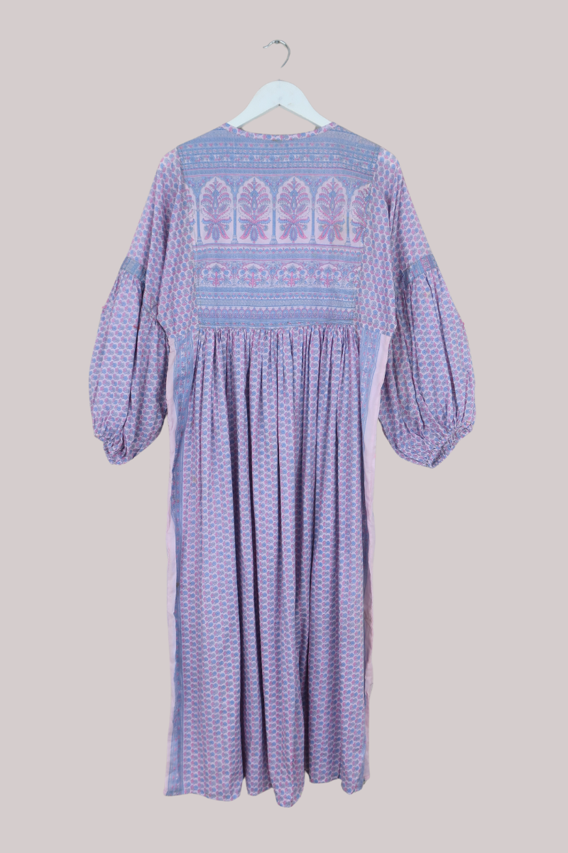 Daisy Vintage Cotton Maxi Dress in Baby Pink & Blue Bedspread Floral- Size XS