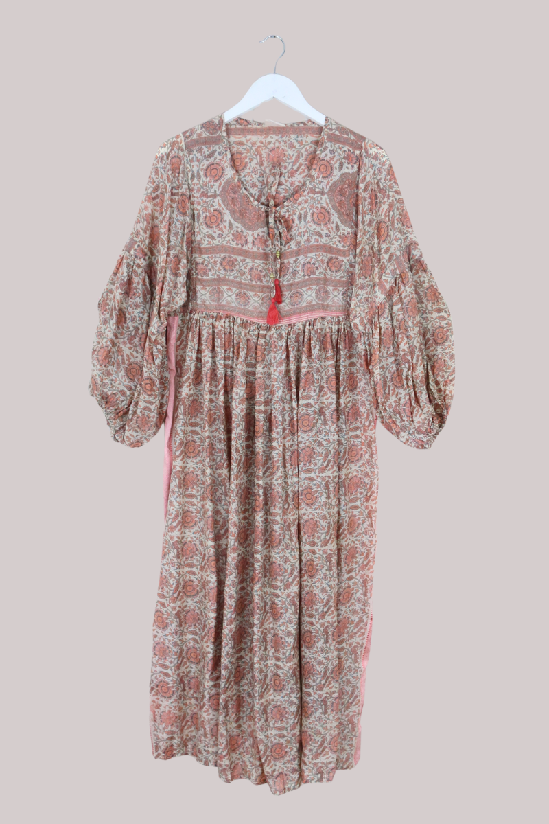 Daisy Vintage Cotton Maxi Dress in Georgia Peach Faded Florals- Size XS