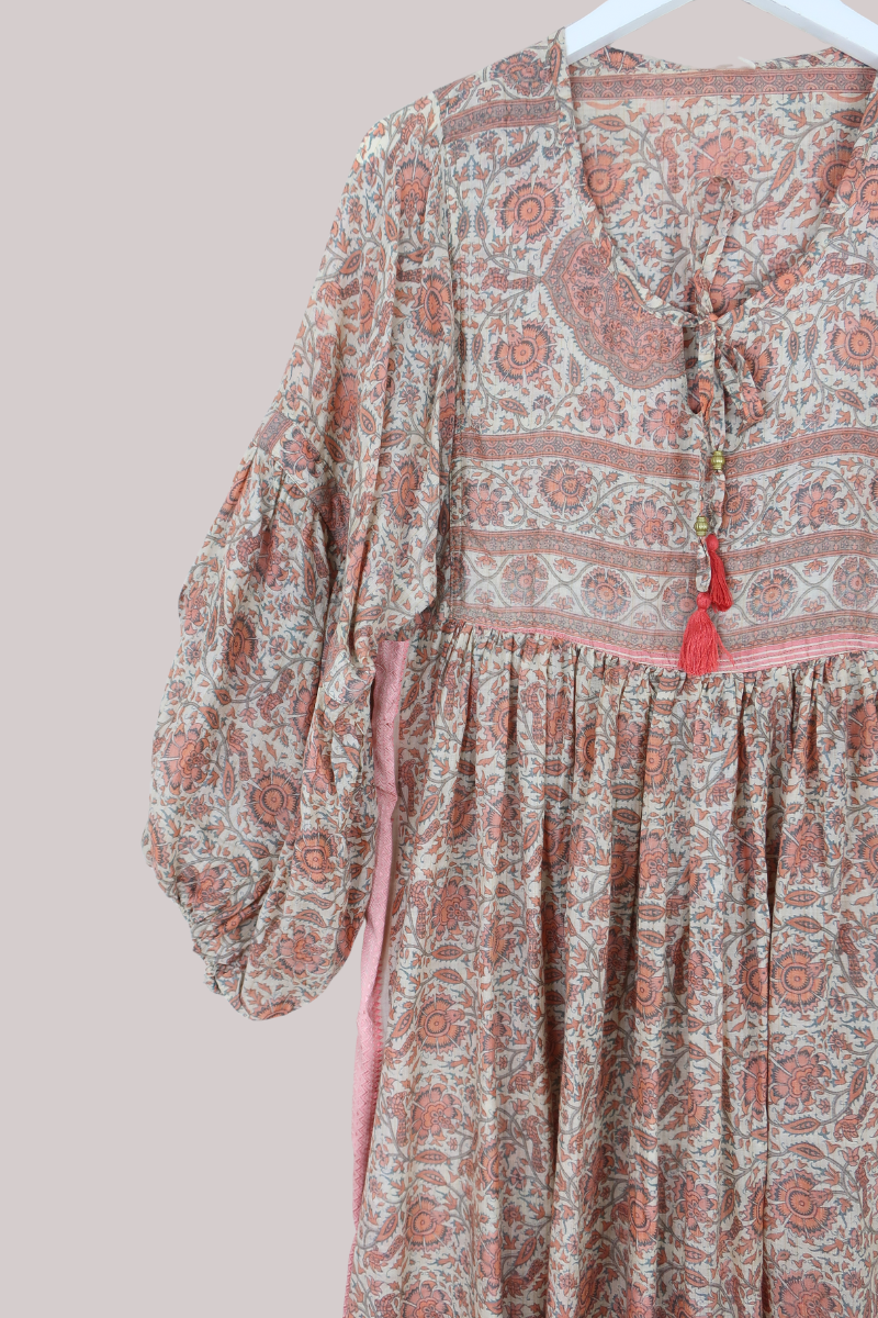 Daisy Vintage Cotton Maxi Dress in Georgia Peach Faded Florals- Size XS