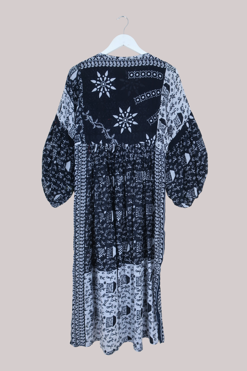 Daisy Vintage Cotton Maxi Dress in Sailor's Blue & Icy White - Size XS