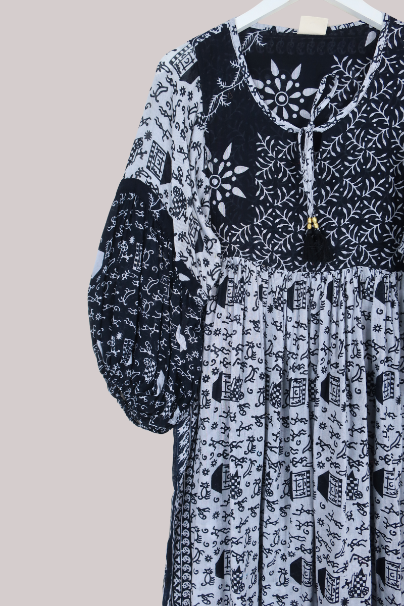 Daisy Vintage Cotton Maxi Dress in Sailor's Blue & Icy White - Size XS