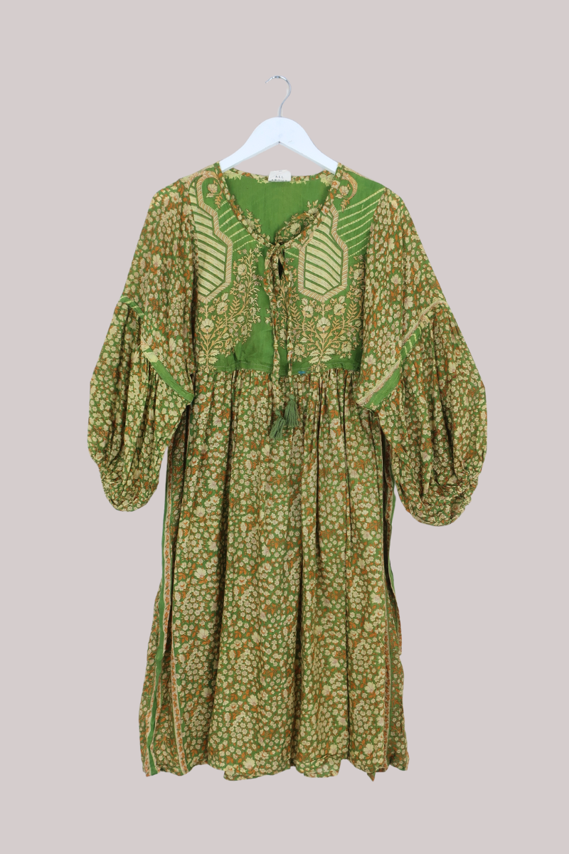 Daisy Vintage Cotton Midi Dress in Spring Awakening Green - Size S/M