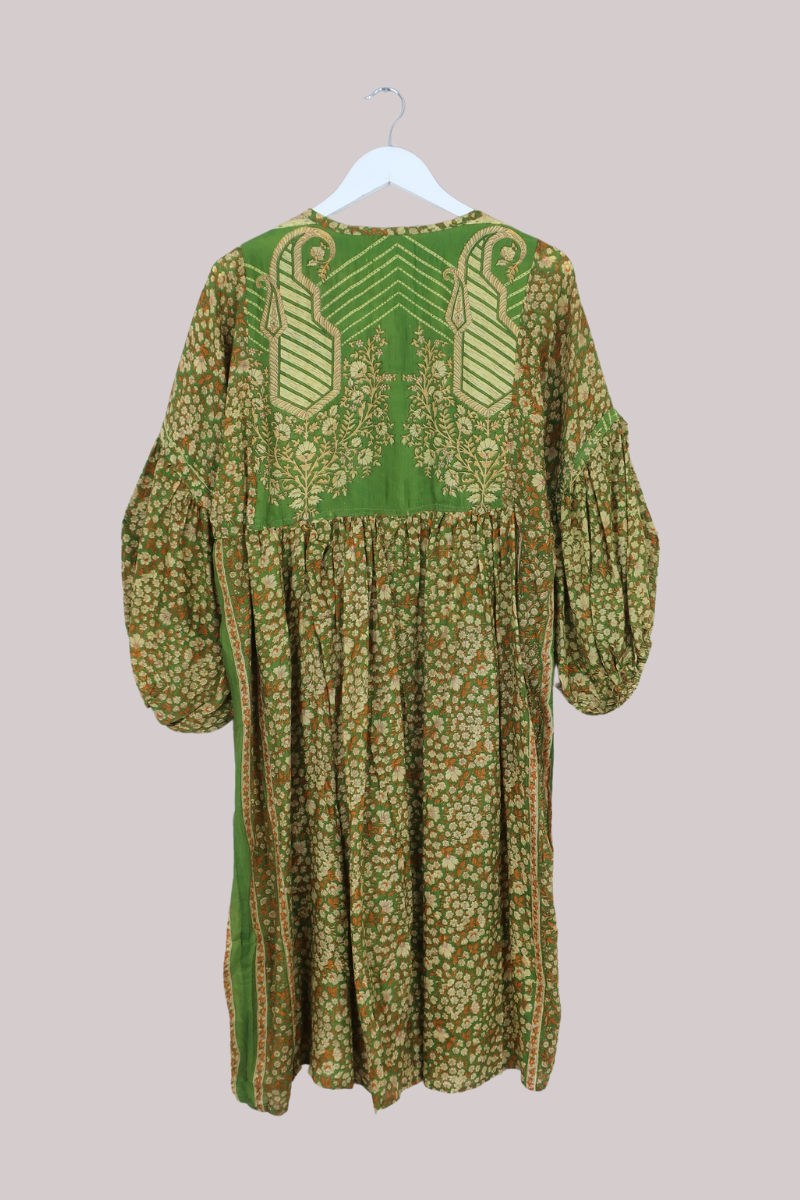 Daisy Vintage Cotton Midi Dress in Spring Awakening Green - Size S/M