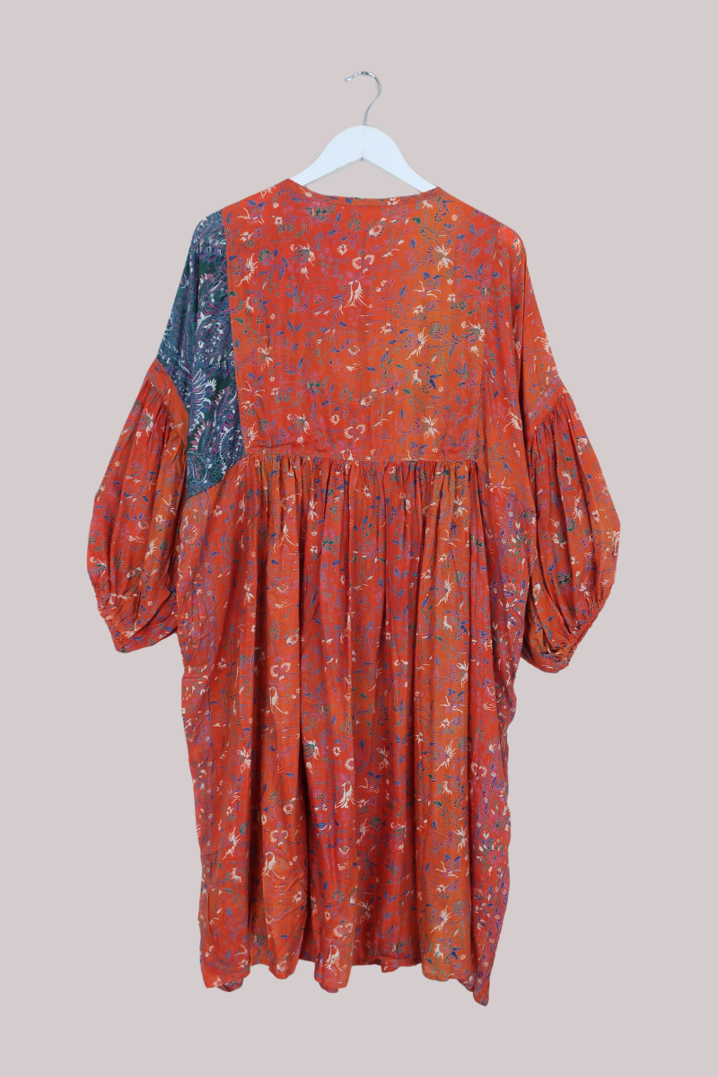 Daisy Vintage Cotton Midi Dress in Morning Star Orange Botanical - Size XXL