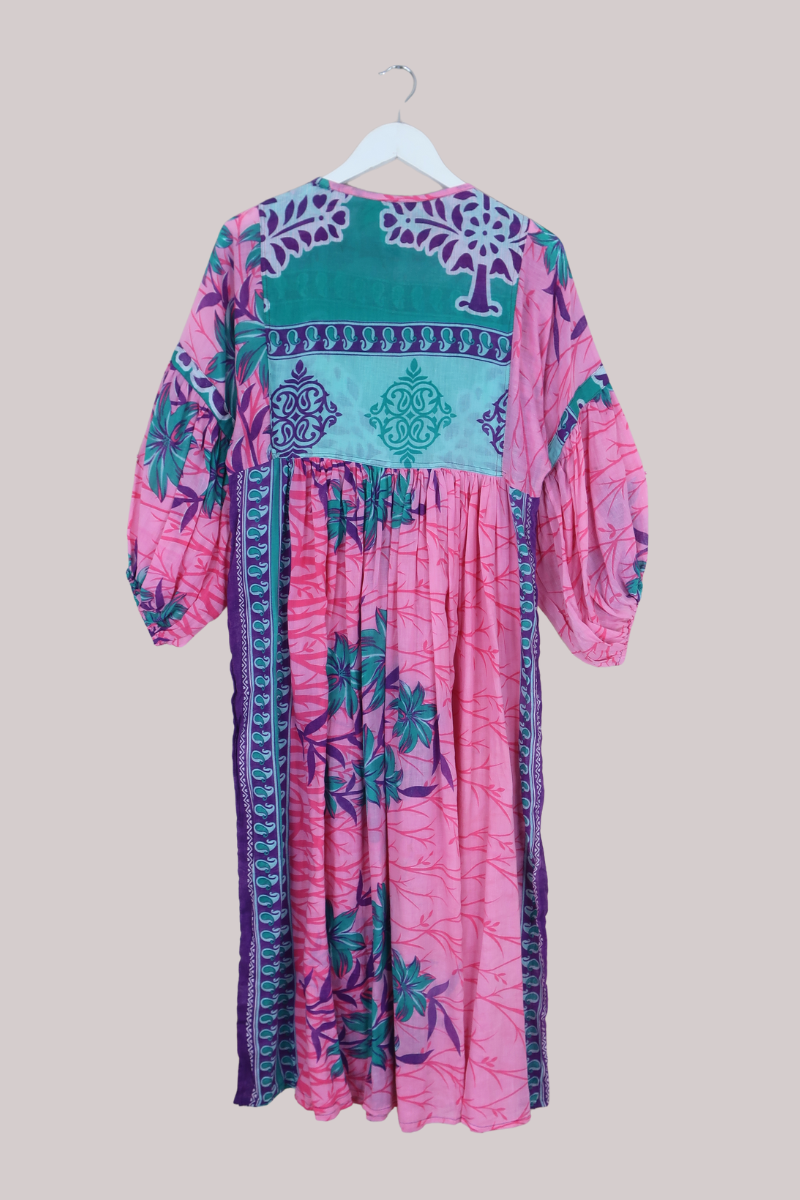 Daisy Vintage Cotton Maxi Dress in Resort Pink & Turquoise - Size S/M