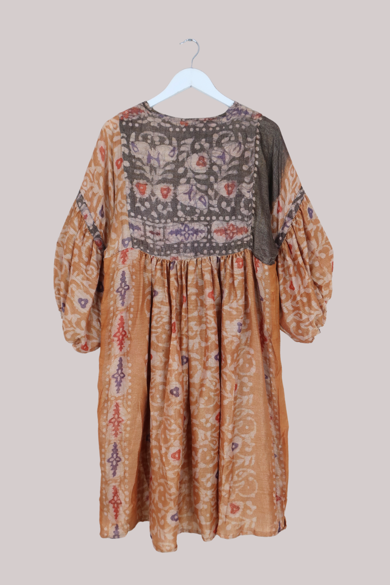 Daisy Vintage Cotton Midi Dress in Sandstone Orange Batik - Size M/L