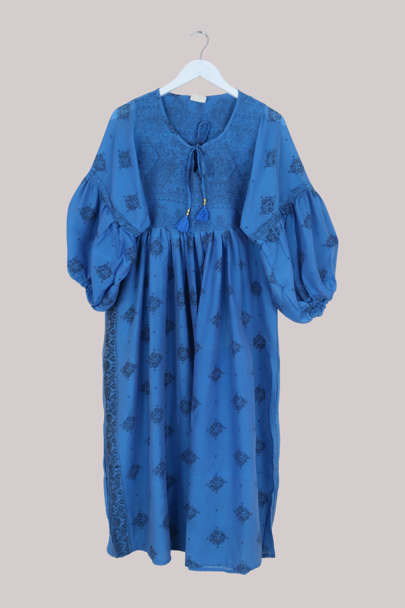 Daisy Vintage Cotton Maxi Dress in Cerulean Blue Paisley Crests- Size XS