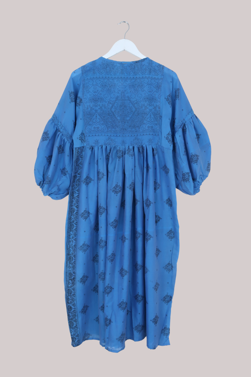 Daisy Vintage Cotton Maxi Dress in Cerulean Blue Paisley Crests- Size XS