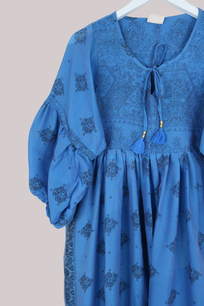 Daisy Vintage Cotton Maxi Dress in Cerulean Blue Paisley Crests- Size XS