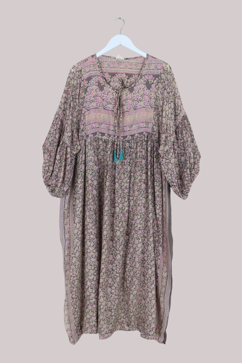 Daisy Vintage Cotton Maxi Dress in Elm Brown & Spring Meadow - Size XXL