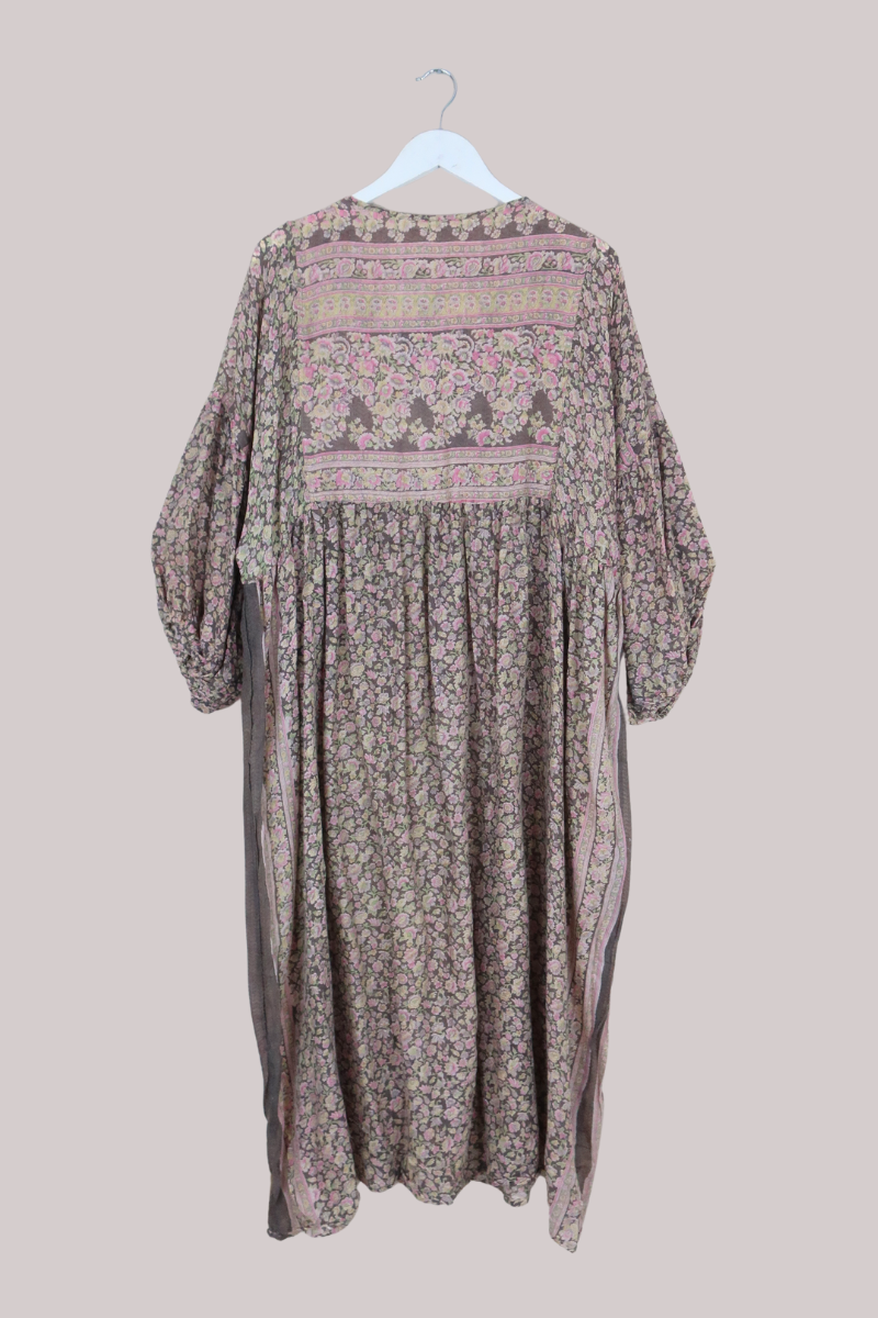 Daisy Vintage Cotton Maxi Dress in Elm Brown & Spring Meadow - Size XXL