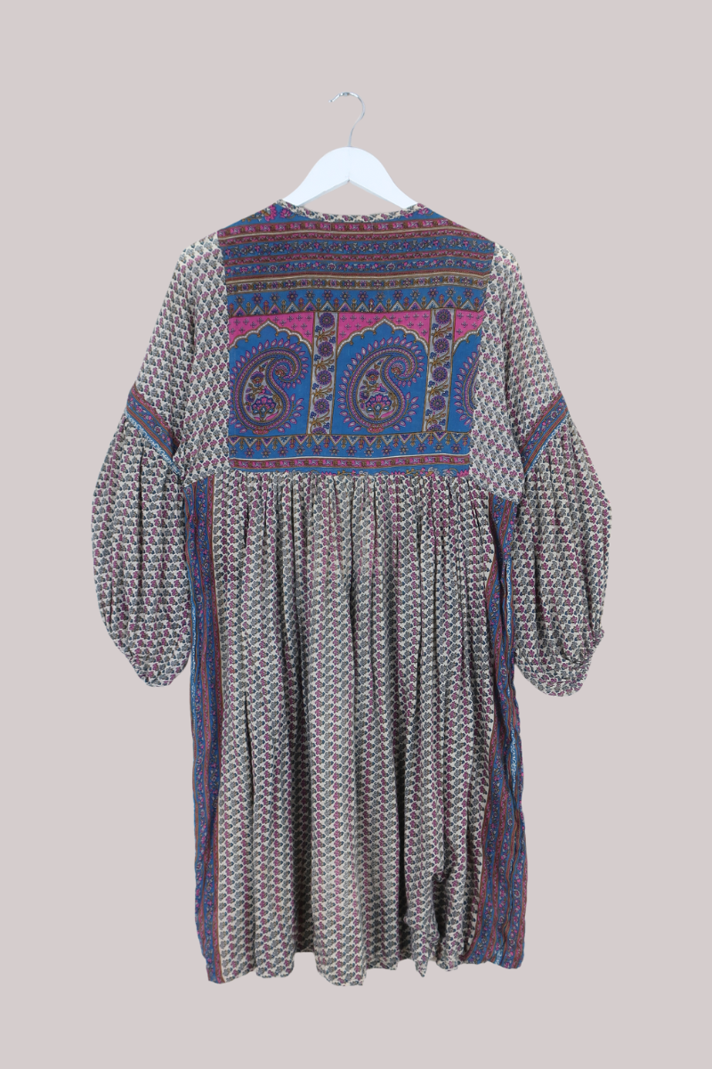 Daisy Vintage Cotton Midi Dress in Cream with Floral Wisps - Size S/M