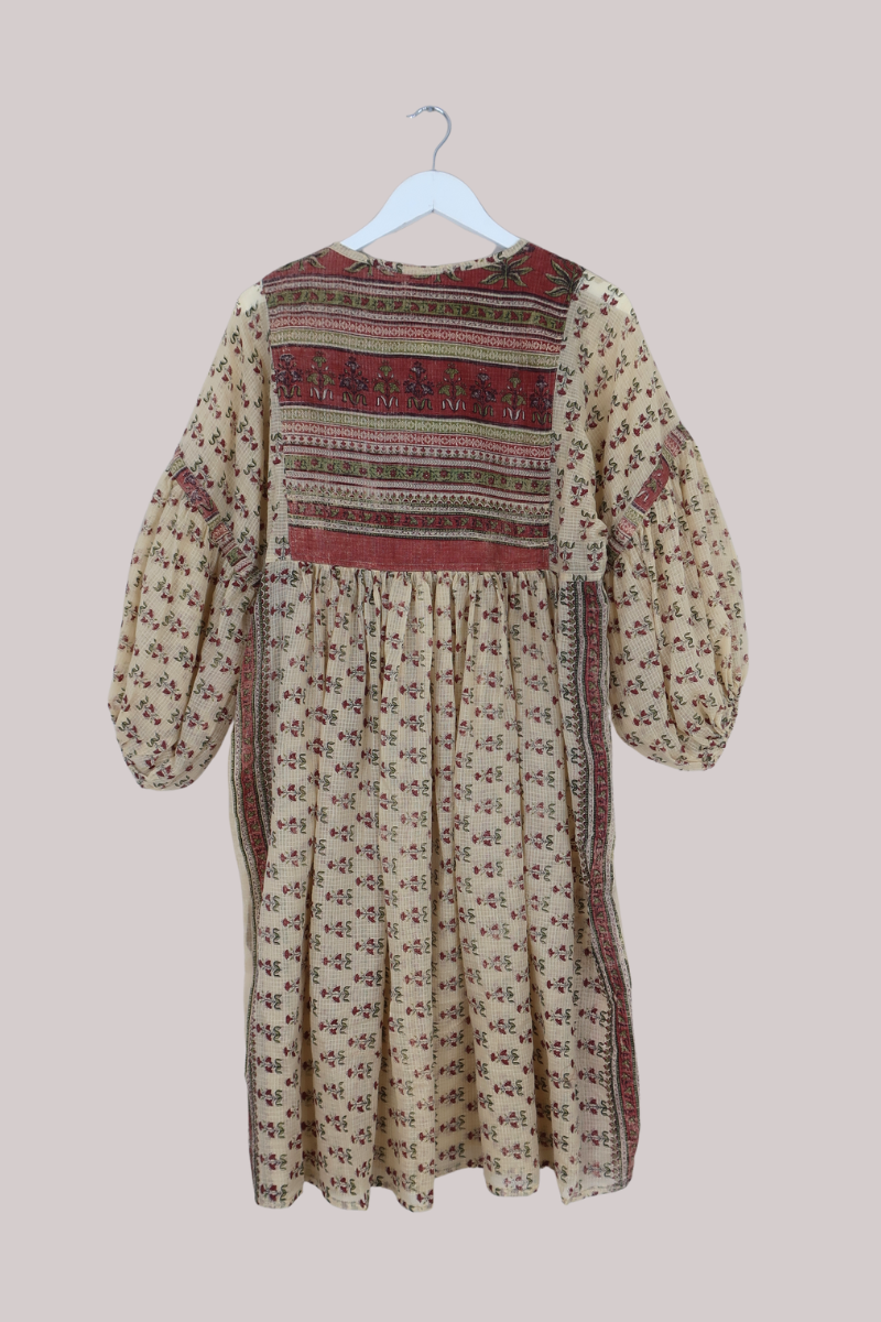 Daisy Vintage Cotton Midi Dress in Parchment & Rust Floral - Size M/L