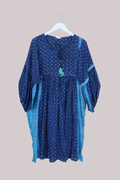 Daisy Vintage Cotton Midi Dress in Oceanic Blue Mosaic - Size M/L