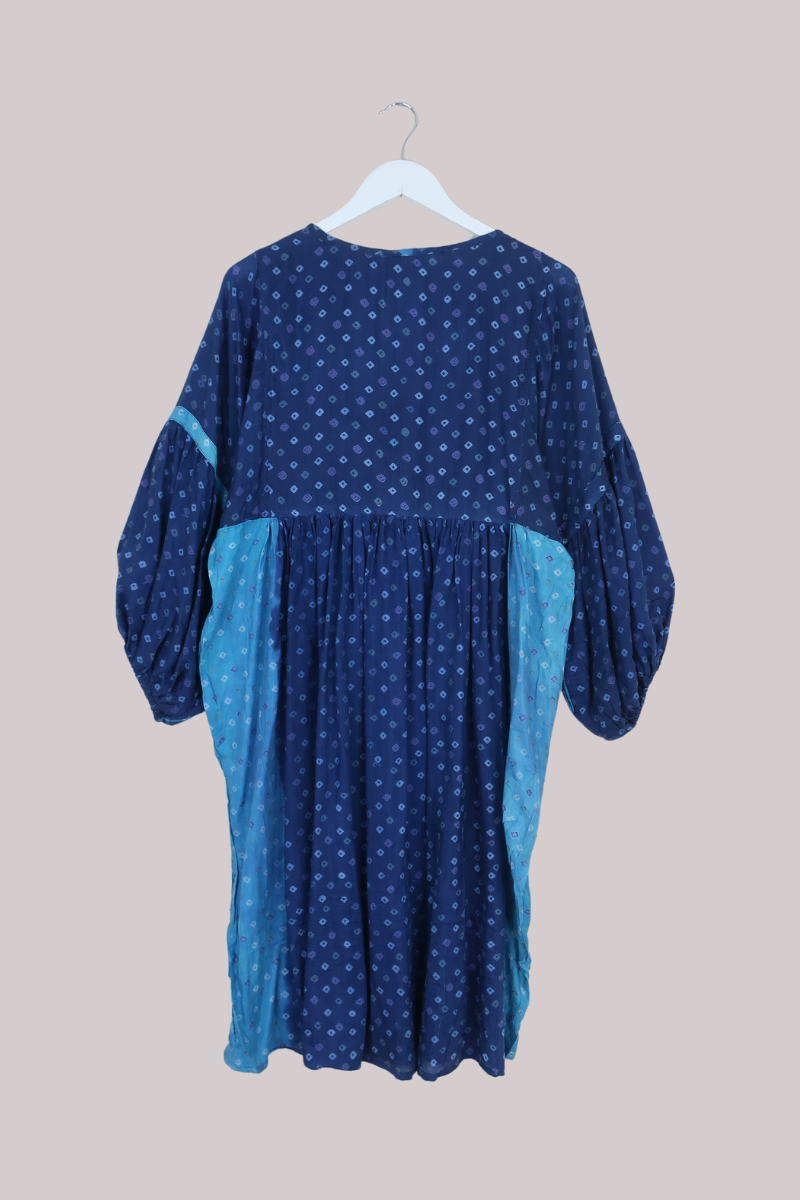 Daisy Vintage Cotton Midi Dress in Oceanic Blue Mosaic - Size M/L