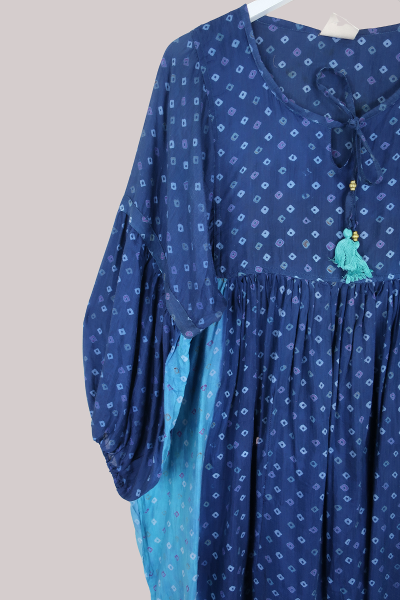 Daisy Vintage Cotton Midi Dress in Oceanic Blue Mosaic - Size M/L