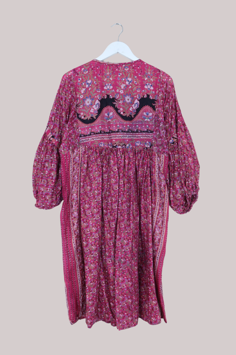 Daisy Vintage Cotton Midi Dress in Crown Jewels Pink & Gold Floral - Size M/L