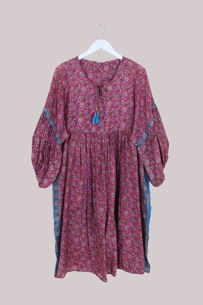 Daisy Vintage Cotton Midi Dress in Sunset Murmurations Pink Floral - Size L/XL