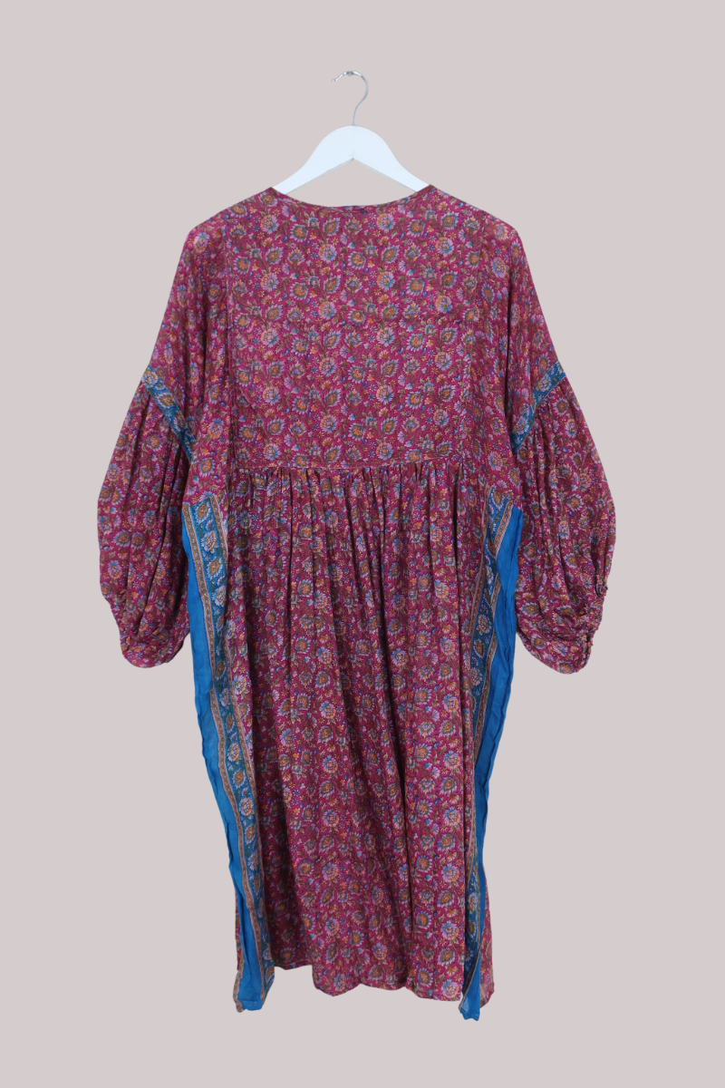 Daisy Vintage Cotton Midi Dress in Sunset Murmurations Pink Floral - Size L/XL