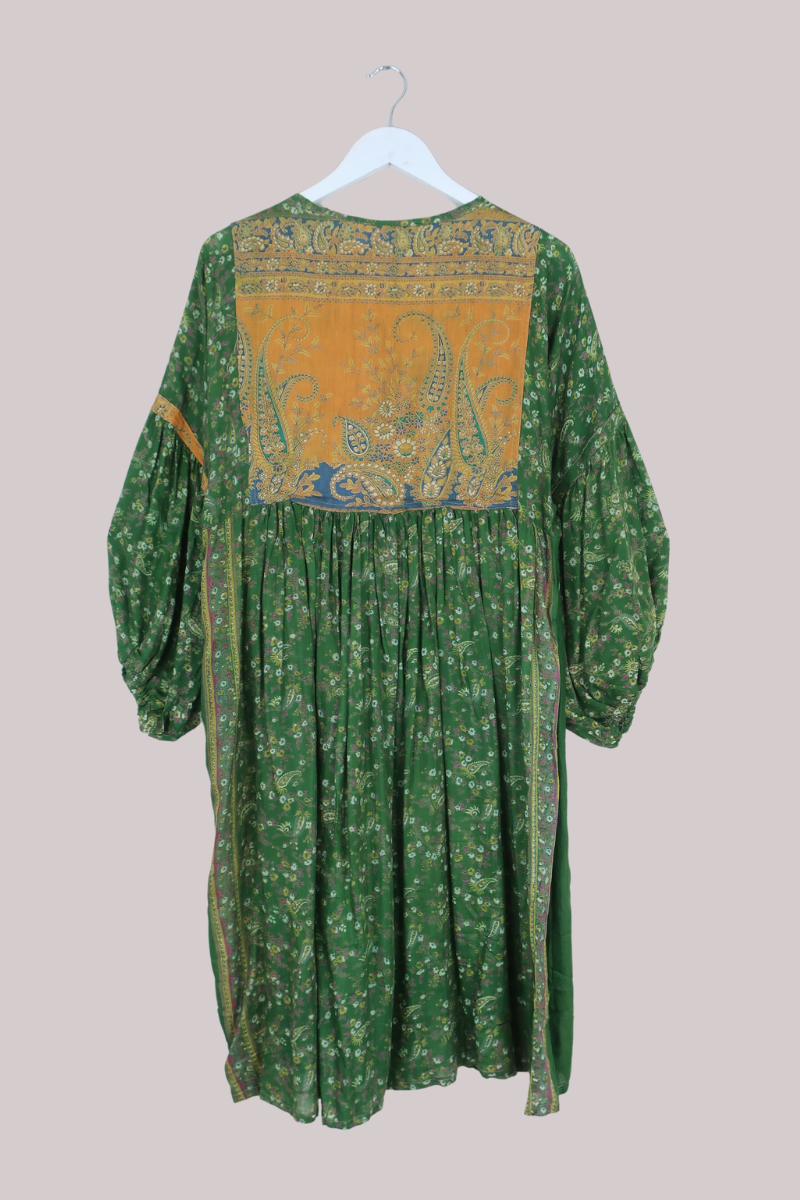 Daisy Vintage Cotton Midi Dress in Rolling Hills Green & Gold- Size S/M