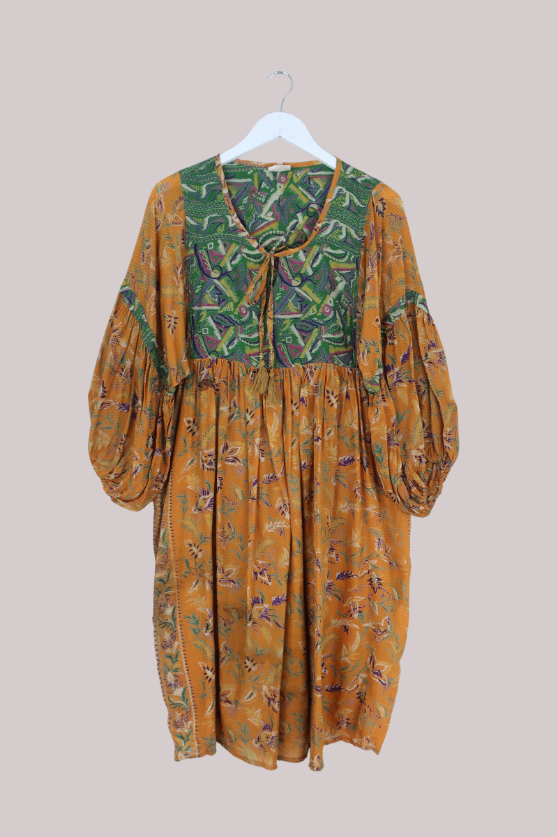 Daisy Vintage Cotton Midi Dress in Clementine Orange - Size M/L