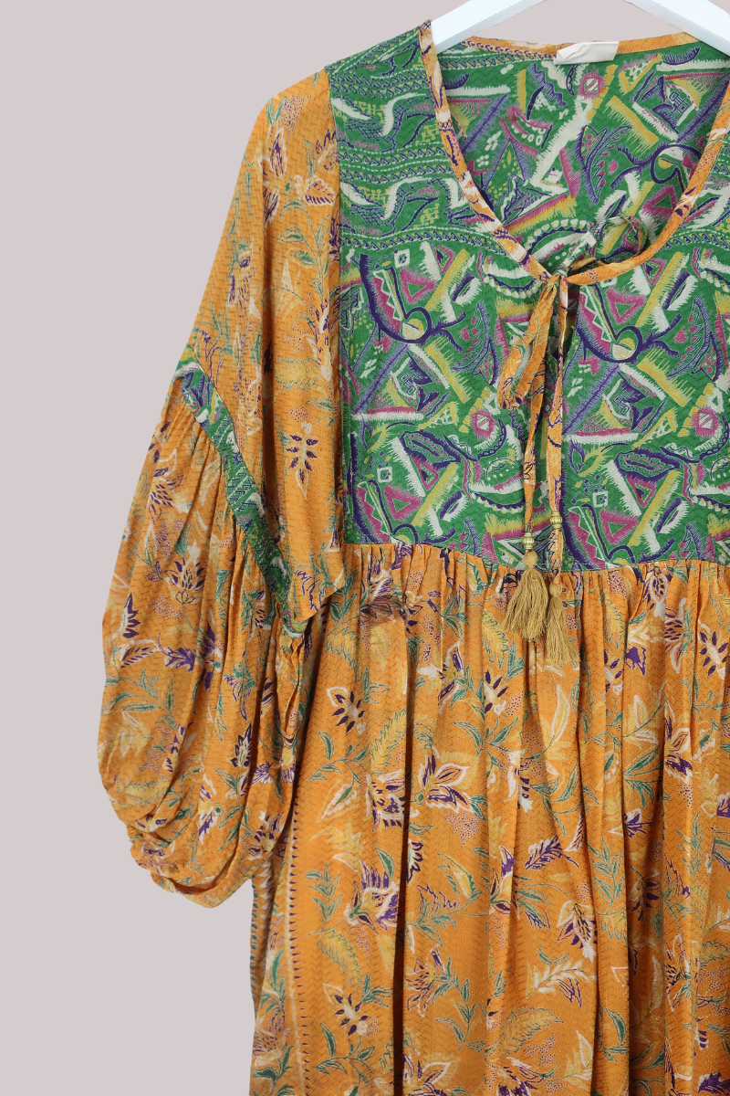 Daisy Vintage Cotton Midi Dress in Clementine Orange - Size M/L