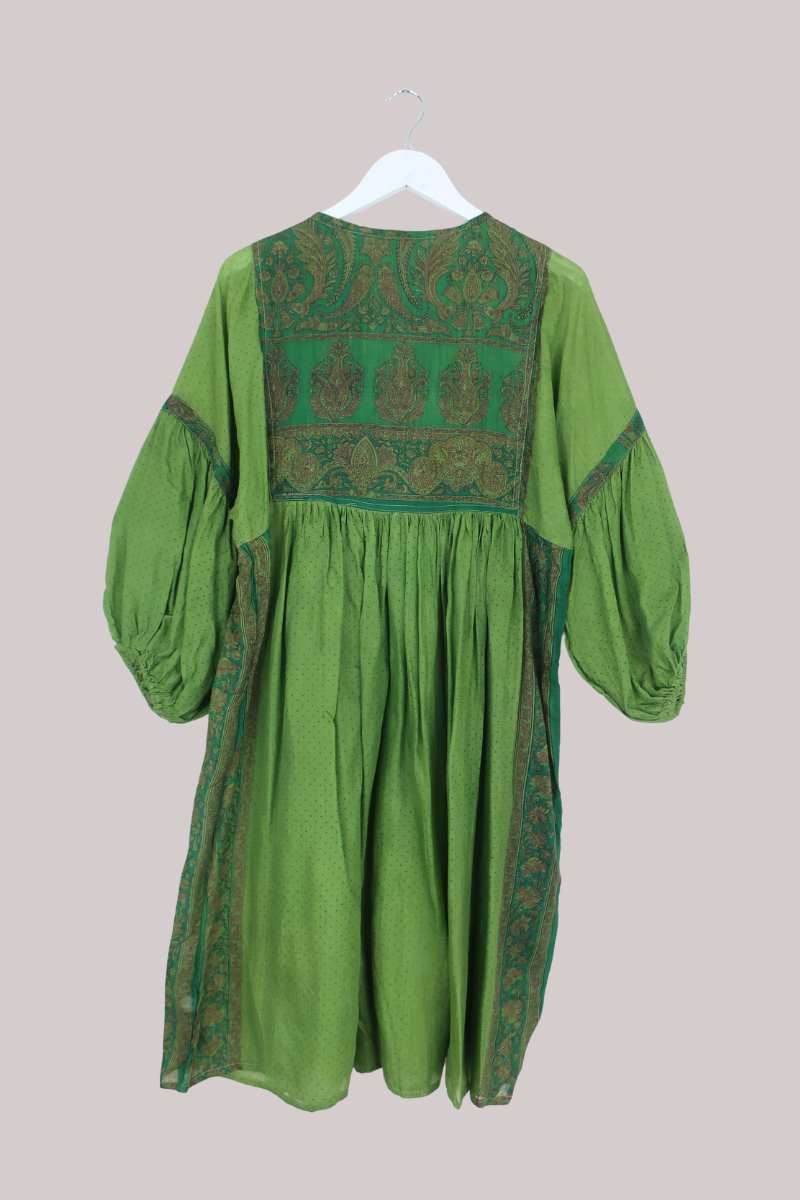 Daisy Vintage Cotton Midi Dress in Olive Green Pixie Polka Dot - Size M/L