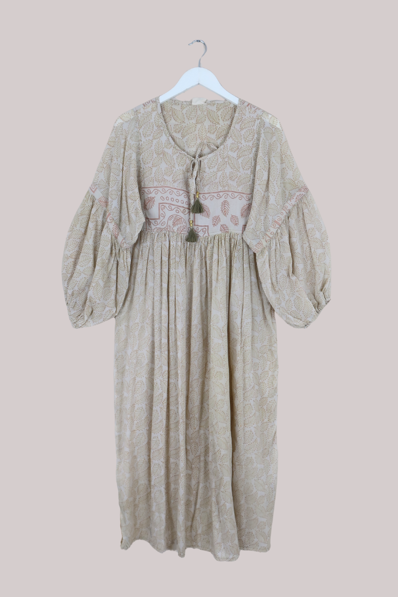 Daisy Vintage Cotton Maxi Dress in Pampas Grass - Size S/M