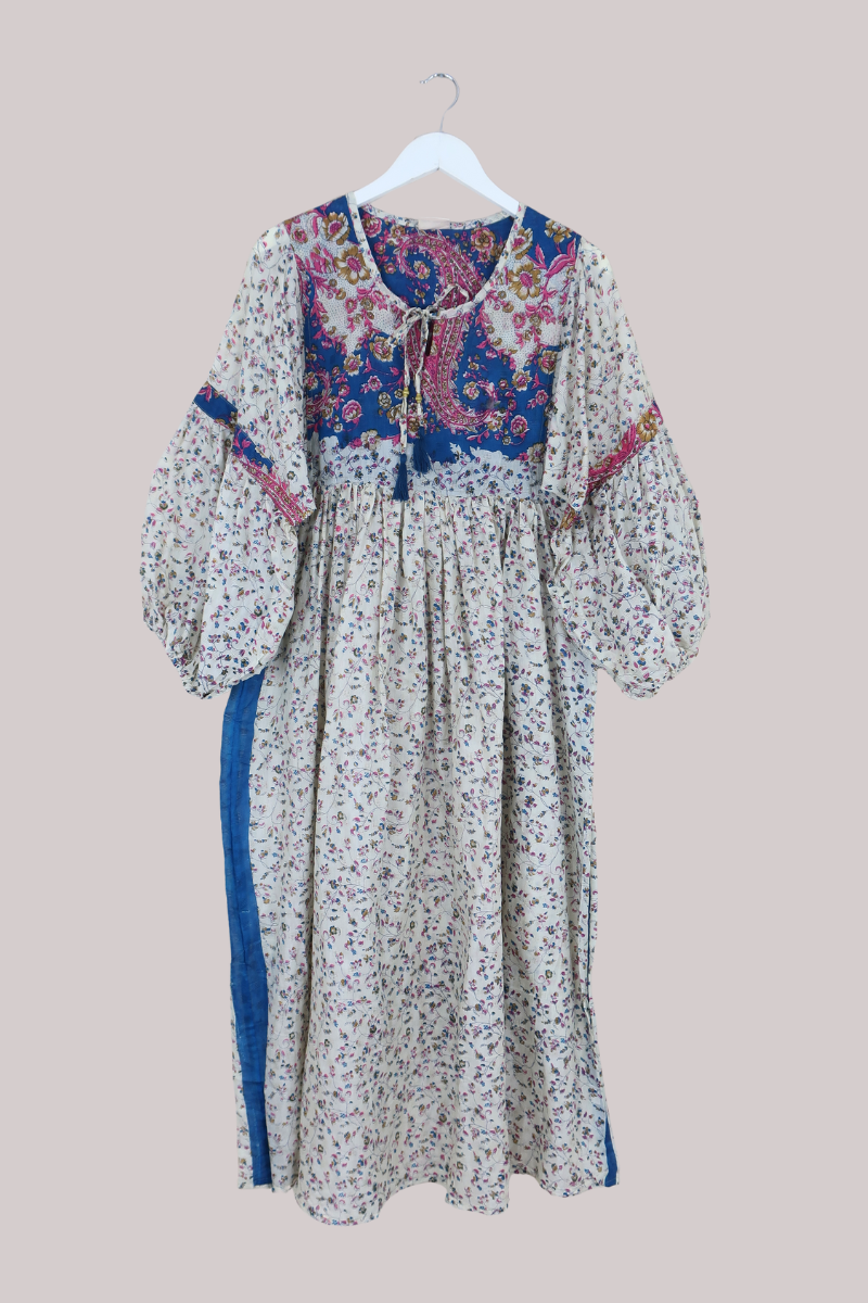 Daisy Vintage Cotton Maxi Dress in Vanilla with Hundreds & Thousands Floral- Size XS