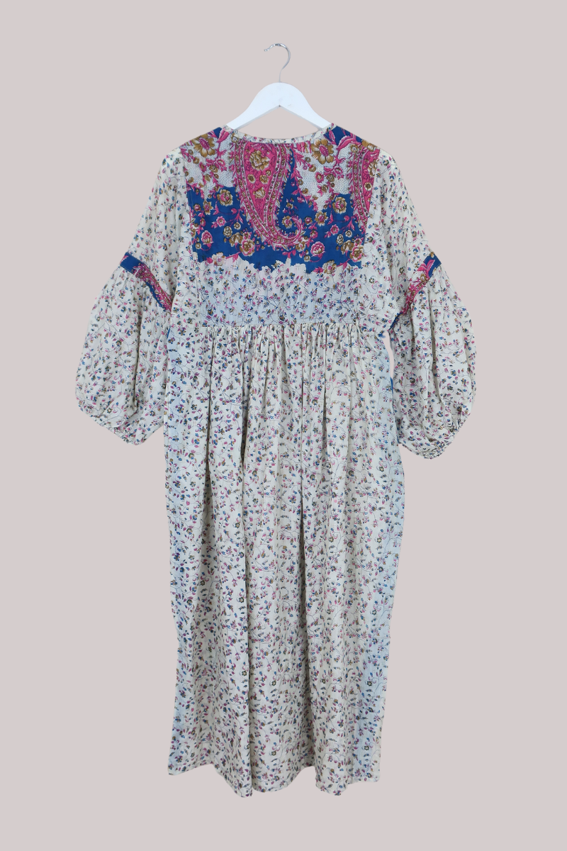 Daisy Vintage Cotton Maxi Dress in Vanilla with Hundreds & Thousands Floral- Size XS