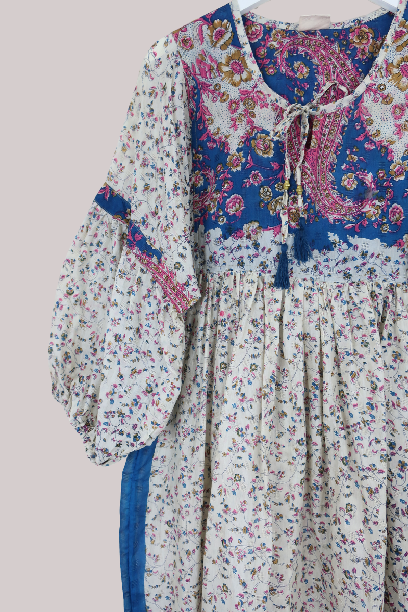 Daisy Vintage Cotton Maxi Dress in Vanilla with Hundreds & Thousands Floral- Size XS