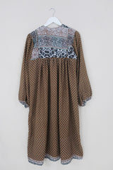 Daphne Dress - Mocha Brown 60s Flower Power - Vintage Sari - Size S/M by All About Audrey