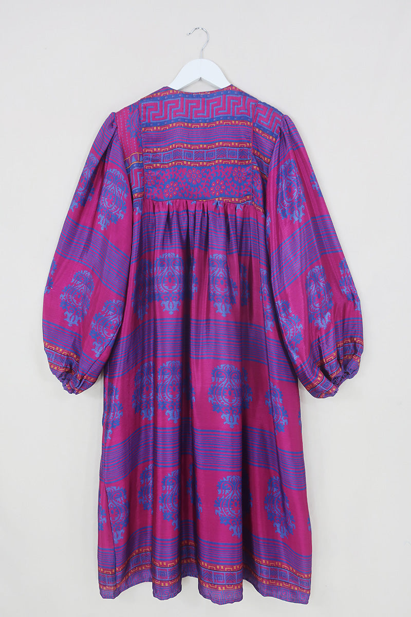 SALE | Daphne Dress - Damson & Passion Pink Stripes - Vintage Sari - Size S/M by All About Audrey