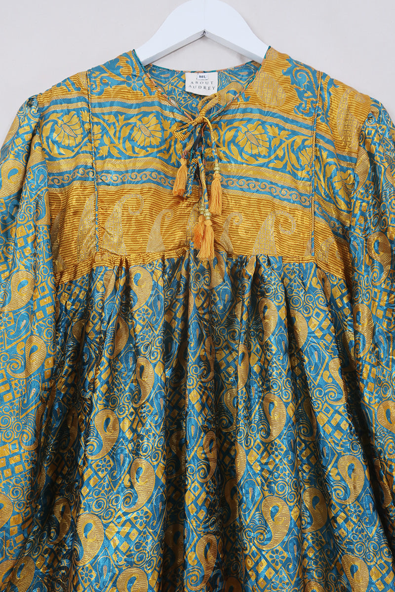 Daphne Dress - Jewelled Sun & Sky Paisley - Vintage Sari - Size M/L By All About Audrey