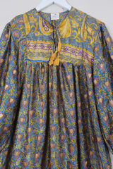 Daphne Dress - Midnight Blue & Honey Motif - Vintage Sari - Size XL By All About Audrey