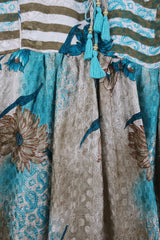 Daphne Dress - Tawny & Teal Marigolds - Vintage Sari - Size XL