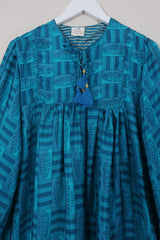 Daphne Dress - Marine Blue Mosaic - Vintage Sari - Size XL By All About Audrey